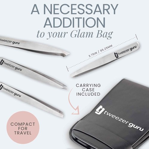 Tweezer Guru Eyebrow Tweezer Set for Women & Men - Professional Slant and Pointed Tweezers Set with Case - Precision Tweezers Kit for Facial Hair, Splinter and Ingrown Hair Removal (4 PC-W)