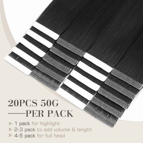S-noilite Tape in Hair Extensions Human Hair,20 inch Upgraded Double Needle Human Hair Tape in Extensions Seamless Invisible Tape in Hair Extensions Human Hair 50g 20pcs (#1 Jet Black)