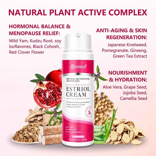 BUNUSS Estriol Face Cream for Women: Natural Bioidentical Moisturizer Cream with Wild Yam for Hormone Balance, Hydrates, Firms & Revitalizes Skin, 4.06 fl. Oz(3 Month Supply)