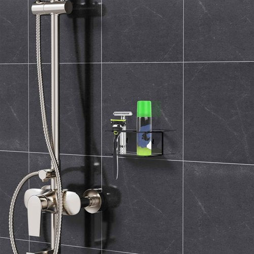 Linkidea Wall Mount Razor & Shaving Cream Holder for Bathroom & Shower, Self-Adhesive Shaver & Gel Storage Rack, Compatible with Vikings Blade Chieftain, Merkur Classic MK-23C (Black)