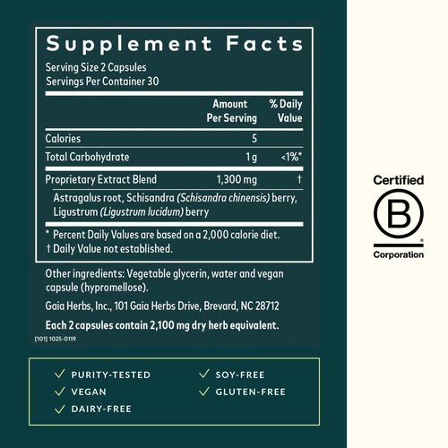 Gaia Herbs Astragalus Supreme - Immune & Antioxidant Support* - Herbal Supplement with Astragalus Root, Schisandra Berry & Ligustrum - 60 Vegan Liquid Phyto-Capsules (15-Day Supply)