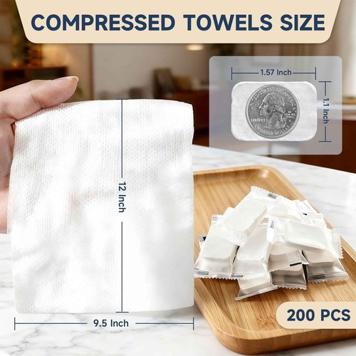 ANKEXIN 200 PCS Compressed Towels, Extra Thick Disposable Face Towel Tablets, Portable Bulk Compressed Coin Tissues for Home, Travel, Camping, Outdoor Sports
