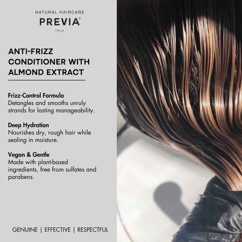 PREVIA Smoothing Taming Conditioner | Anti-Frizz Deep Conditioning with Almond Extract | Vegan, Sulfate-Free, Hydrating Formula for Soft, Manageable Hair & Frizz Control - 8.45 oz