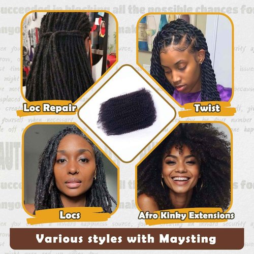Afro Kinky-Curly Human Hair Bulk for Twist, Dreadlocks Making, Repairing and Extending Locs,100% Afro Kinkys Bulk Human Hair Natural Black Color, 16inches, 50g/pack Can be Dyed