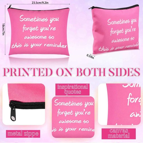Fjoron 12 PCS Pink Inspirational Canvas Makeup Bags Bulk Makeup Bags for Women Inspirational Quotes Cosmetics Bags with Zipper Gift for Valentine's Day Christmas Graduation