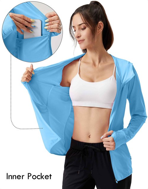 Soothfeel Women's UPF 50+ Sun Protection Hoodie Jacket Lightweight Long Sleeve Sun Shirt for Women with Pocket Hiking Outdoor Blue XL