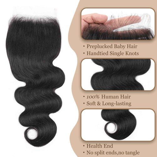 HD Lace Closure Human Hair Ultra-thin Frontal 5x5 HD Lace Closure Body Wave 12A Virgin Remy Human Hair Pre Plucked With Baby-Hair Small Single Knots Natural Black 12 Inch