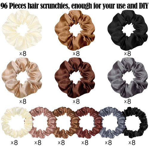 96 Pieces Satin Scrunchies Hair Tie Bulk Silk Elastic Ponytail Holders Ropes Comfortable Hair Bands Accessories for Girls Women Teens Birthday Gift(Colorful) (Pack of 2)