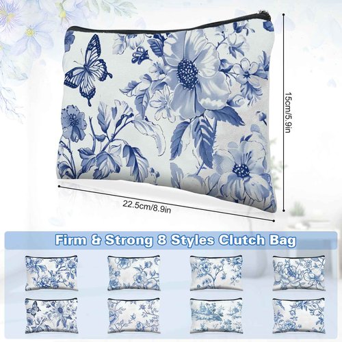 Stuffygreenus 24 Pcs Floral Cosmetic Bags Bulk for Women Blue and White Floral Makeup Bags Chinoiserie Canvas Travel Zipper Pouches Aesthetic Toiletry Bag for Girls Women Bridesmaids Wedding Supplies