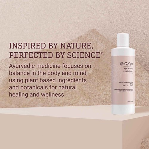 AVYA Hydroveda Essentials Daily Milk Cleanser (8.2oz) - Advanced Ayurvedic Skincare/Removes Makeup and Impurities for Natural Radiance/Ginger Blend Great for Sensitive Skin