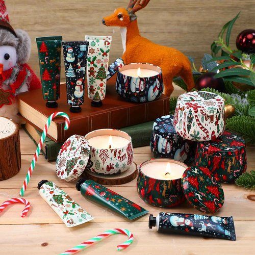 6sets/12pcs Christmas Bulk Gifts for Women 3.5oz Scented Candles & Hand Cream Lotion Set Christmas Stocking Stuffers Xmas Hand Cream Gift Relaxing Spa Set Travel Size Mini Lotion for Xmas Party Favor