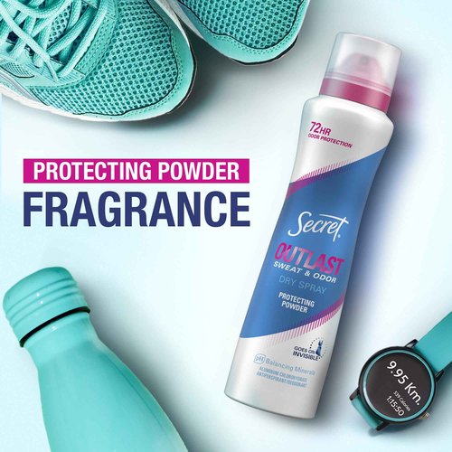 Secret Outlast Dry Spray Antiperspirant Deodorant for Women, 72hr Sweat & Odor Protection, PH Balancing Minerals, Protection Powder Scent, 4.1 oz (Pack of 3)