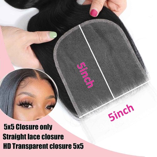 Body Wave Closure Free Part 5x5 Lace Closure Hd Transparent Human Hair Invisible Lace 12A Brazilian Virgin Remy Human Hair Closure 100% Human Hair Pre Plucked Natural Black 14 Inch