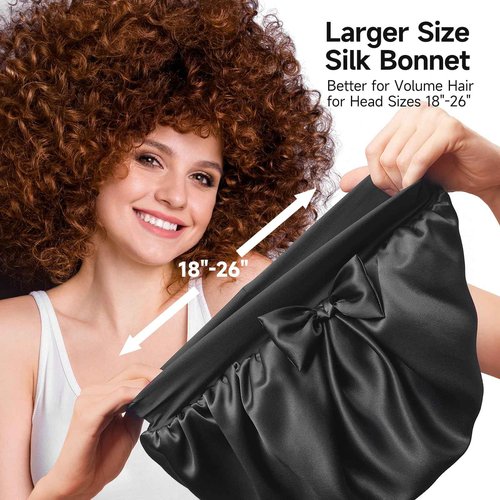 Umisleep Double-Sided 100% 22 Momme Mulberry Silk Bonnet for Sleeping Women, Large Silk Hair Wrap for Long Curly Hair, Non-Slip Sleep Cap with Adjustable Band, Ebony
