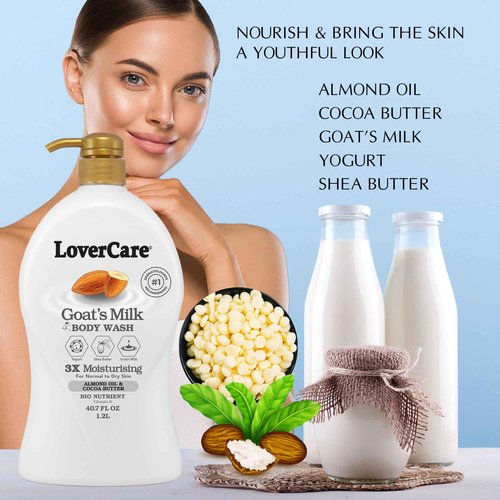 Lovercare Goat's Milk Body Wash 3x Moisturising plus Bio Nutrient (Almond Oil and Cocoa Butter) 40.7 fl oz