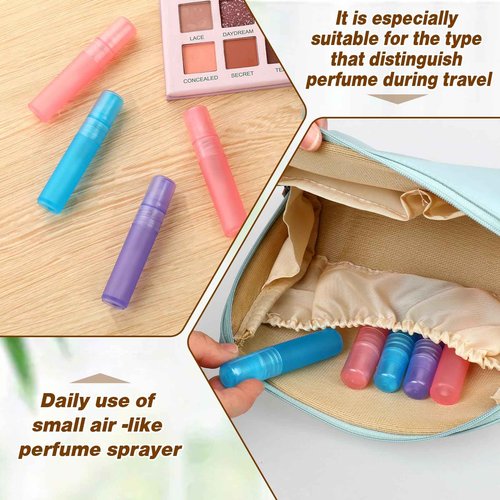 Mozeat Lens 6 PCS 5ml Mini Spray Bottle Plastic Portable Travel Bottle Fine Mist Refillable Mini Perfume Sample Bottles Clear Plastic Spray Bottle Empty for Cleaning Travel Essential Oils, 3 Color