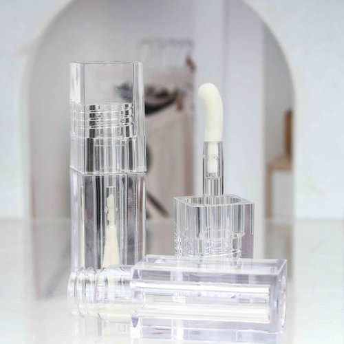 COSIDEA 24pcs PETG 5ml Empty square Transparent lipgloss tubes bulk wholesale with big wand lipgloss containers large doe foot tube for coconut oil bottle