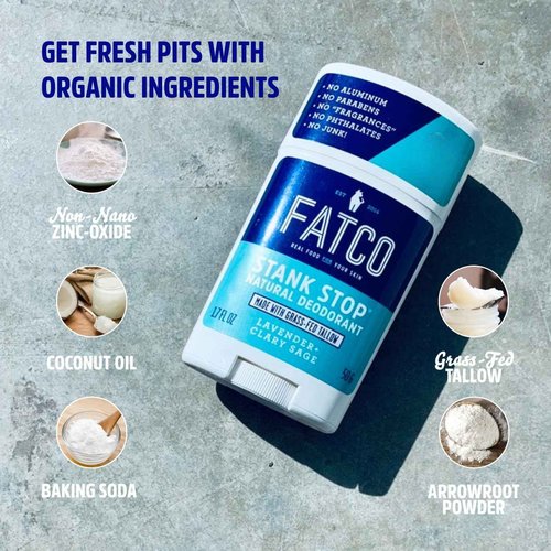 FATCO Stank Stop All Natural Deodorant with Tallow and Organic Coconut Oil – Lavender + Sage 2-Pack (1.7 oz)