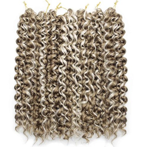 YXCHERISHAIR GoGo Curl Crochet hair Water Wave Crochet hair blonde Synthetic Bohemian Crochet Braid Deep Wave Braiding hair Extensions (18inch,7Packs,P27/613)