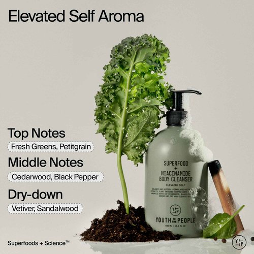 Youth To The People Superfood + Niacinamide Body Wash, Full Size (16.4 fl oz), Kale + Green Tea Cleanser with Nourishing Vitamins + Antioxidants, Improves Skin Texture + Dullness, Scented, Vegan