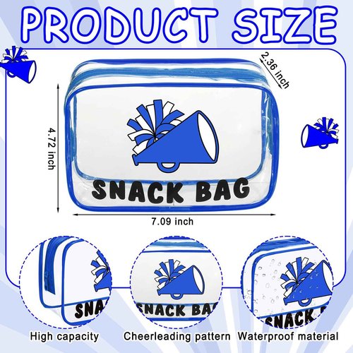 Yeyeplum 12 Pcs Cheer Snack Bags for Team Gifts Goodie Snack Bags PVC Waterproof Clear Pouch with Zipper for Cheer Team Gifts Cheerleader Christmas Party Favors