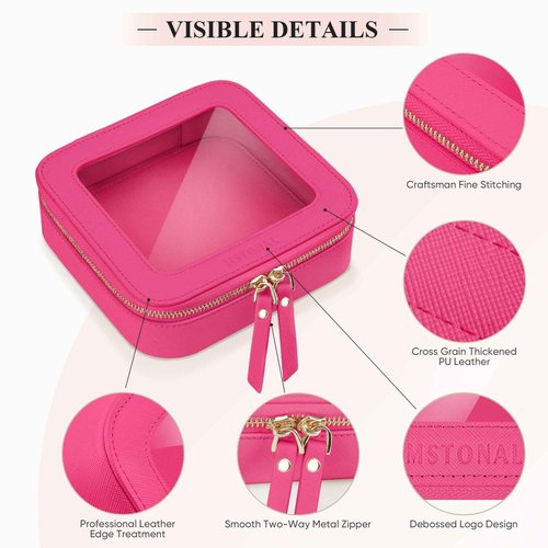 MSTONAL Clear Makeup Bag, Travel Toiletry Bag Cosmetic Case for Women, Waterproof Portable Small Make Up Skincare Pouch with Zipper, Compact Car Organizer Bag for Essentials, Mini Size, Hot Pink