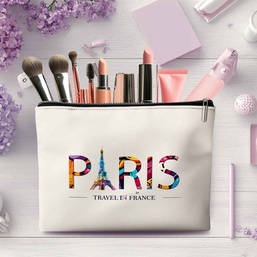 Rone168 Paris Travel Gifts for Women Makeup Bag, Girl Travel Organizer Bag. 10x7 Inches