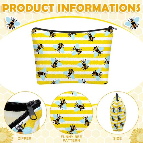 Bulyoou 16 Pcs Funny Bee Cosmetic Bags Stuff Bulk Honey Queen Bee Inspirational Gift Makeup Bags Zipper Pouch for Women Beekeeper