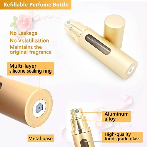 ANTOKX Perfume Travel Refillable Atomizer - 3-Pack 5ML Pocket Perfume Bottle, Travel Perfume Atomizer Refillable Perfume Spray Bottle, Portable Perfume Sprayer (Black & Gold & Silver)