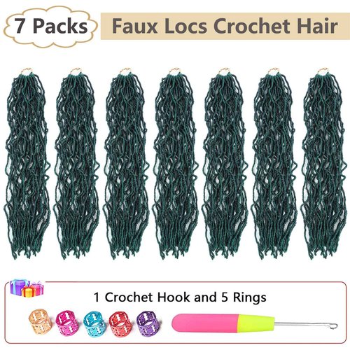 Faux Locs Crochet Hair 36 Inch 7 Packs Soft Locs Long Crochet Locs Goddess Locs Natural Synthetic Pre looped Crochet Braids For Butterfly Locs Crochet Hair (36 Inch (Pack of 7), Malachite Green)