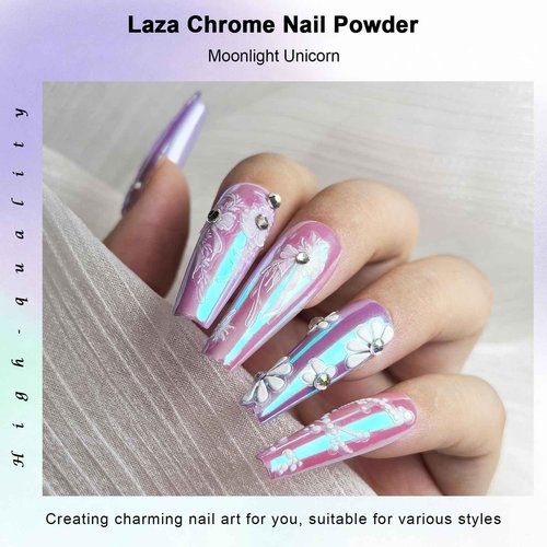 Laza Unicorn Chrome Nail Powder Glazed Donut Nails Metallic Mirror Effect Pigment Shimmer Pearl Powder Iridescent Nail Glitter Fairy Dust for Nail Art Supplies Gel Polish Manicure – Moonlight Unicorn