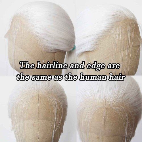 BTWTRY White Synthetic Lace Front Wig - Long Straight Platinum Snow White Lace Front Synthetic Wig - Pre Plucked Natural Hairline - Glueless Heat Resistant Fiber Hair Wig for Fashion Women
