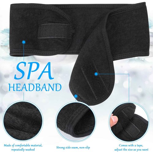 Hoteam 30 Pack Spa Headband Facial Esthetician Hair Wrap for Women Adjustable Makeup Sports Shower Stretch Towel with Tape(Black)