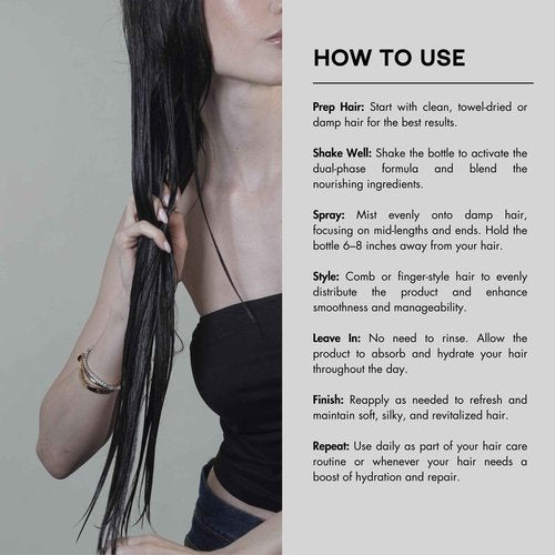 PREVIA Hydrating Biphasic Leave-In Conditioner Spray | Moisturizing & Anti-Frizz Reconstructive Treatment with White Truffle | Detangle & Repair Dry Damaged Hair | Vanilla & Bergamot Scent | 6.7 oz