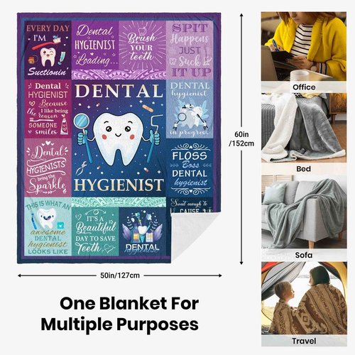 Solzien Dental Hygienist Gifts for Women Blanket 60"x50", Dental Hygiene Student Graduation/Christmas/Birthday Gift