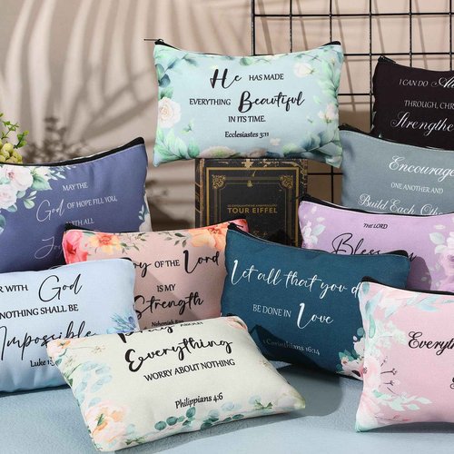 Jetec 30 Pcs Christian Gift for Women Religious Mother's Day Gifts Cosmetic Bags Inspirational Bible Verse Pencil Pouch Makeup Bags with Zipper for Travel Women Mother Sister(Morandi Style)