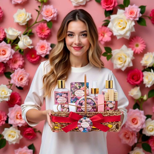 Gifts For Women Gift Basket – 9 Piece Set of ROSE JASMINE Home Spa Set, Friendship Gifts, Shower Care Set - Bath Pampering Package, Bath Gift Set for Her, Mom, Mothers Day,Christmas Gift for Women