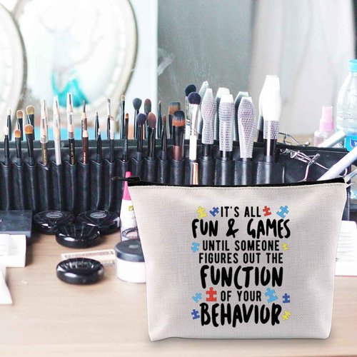 POFULL ABA Therapist Technician RBT BCBA Gift Behavior Therapist Gift Zipper Pouch Makeup Bag (IT'S ALL FUN AND GAMES bag)