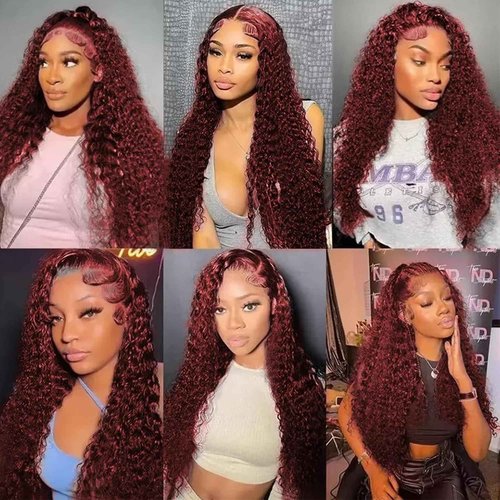 BOKIEOIE Burgundy Bundles Human Hair Unprocessed Brazilian Virgin Curly Wave Human Hair Bundles 16 16 16 inch Wine Red 3 Bundles Color #99J Double Weft Hair Extensions 300g Total for Black Women