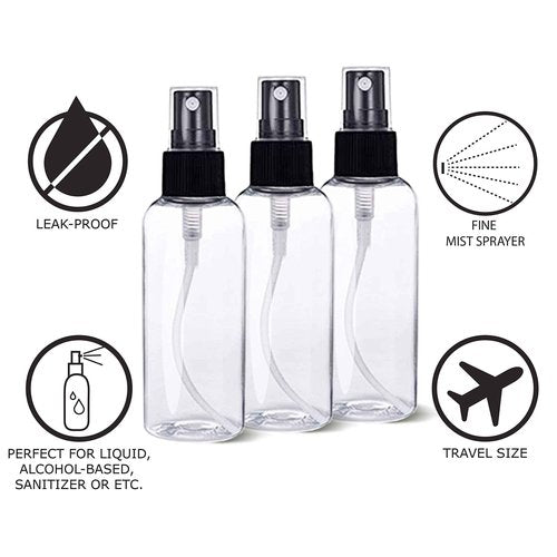 SANSHIELD 100 Pack 2 oz (60 ml) Clear PET Plastic Spray Bottles with Cap, Refillable and Reusable, Portable Travel Size Small Mist Bottles