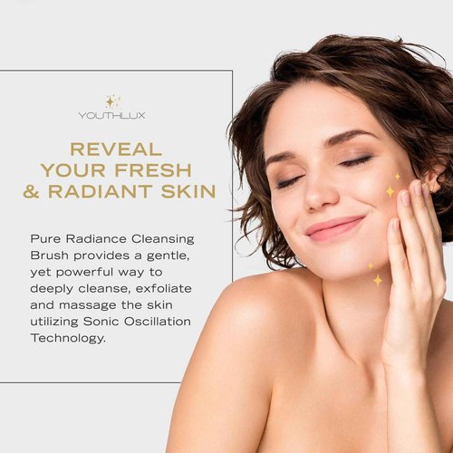 YOUTHLUX Pure Radiance, Vibrating Facial Cleansing Brush, Electric, 3 Modes, 3 Brush Heads (2 Bristle,1 Silicone), Waterproof, Rechargeable, Smart Timer, Exfoliating, Massage (Black)