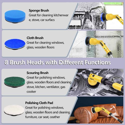Uniqwamo Replaceable Brush Heads Set, 9 Pack Brush Heads for Electric Spin Scrubber, Brush Heads for Uniqwamo Battery Powered Scrubber, Electric Shower Scrubber for Cleaning Bathroom, Kitchen, Car