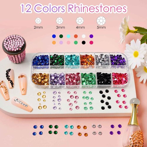 Canvalite Rhinestones for Face Colorful Face Gems Face Jewels White & Beige Half Round Pearls Eye, Hair, Nail Gems with Quick Dry Glue, Rhinestones Picker, Tweezers for Nail Art Face Makeup