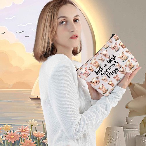 LEVLO Funny Pig Cosmetic Bag Animal Lover Gift Just A Girl Who Loves Pigs Makeup Zipper Pouch Bag Pig Lover Gift (Pigs)