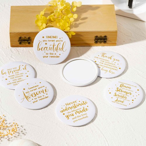 Y1tvei Inspirational Compact Mirror Bulk - 36Pcs White Gold Mini Portable Round Pocket Purse Makeup Mirrors, Sometimes You Forget You're Awesome Gift for Women Lover Coworker Friends Party Favors