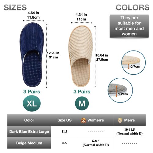 OSTADARRA 6 Pairs Spa Slippers, Non Slip Disposable Slippers For Guest, Washable Reusable, Which Can Be Used As Women Men, House, Indoor, Bathroom, Bedroom, Hotel, Bride Slippers (2 sizes)