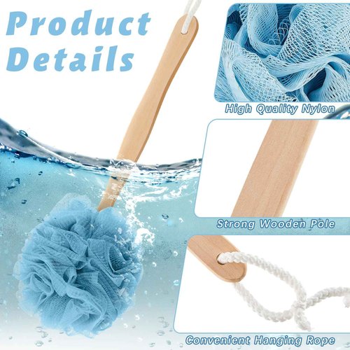 LemonRoad 16 Pcs Large Bath Body Back Brush Loofah on a Stick with Long Handle Back Scrubber for Shower PE Body Bath Sponge Soft Spa Mesh Brush Wash Exfoliating Luffas for Men Women