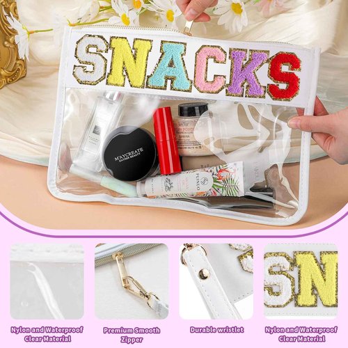 Sunnydeer 2Pcs Snack Bags for Travel,Snack Bag for Letter Flat Pouch, Snack Bags for Kids Small Snack Bag(white)