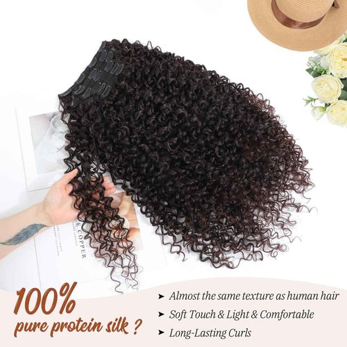 Curly Clip in Hair Extensions,Molefi 6PCS Curly Clip Ins for Women 20 Inch Deep Wave 100% Pure Protein Silk Hair Extensions for Bridal Party Daily