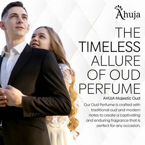 AHUJA Majestic Oud Eau De Parfum For Men & Women 3.4 fl oz, Long Lasting Luxury Fragrance for Him and Her, Unisex Perfume Enduring Nature Scents - Oud, Vanilla, Raspberry, Rose, Peony, Wood, Patchouli